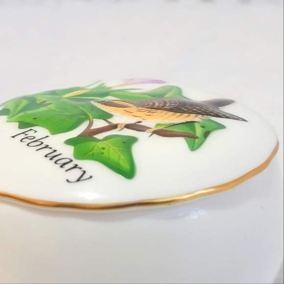 Vintage Enesco February Porcelain Trinket Jewelry Accessories Storage Box - Picture 15 of 16